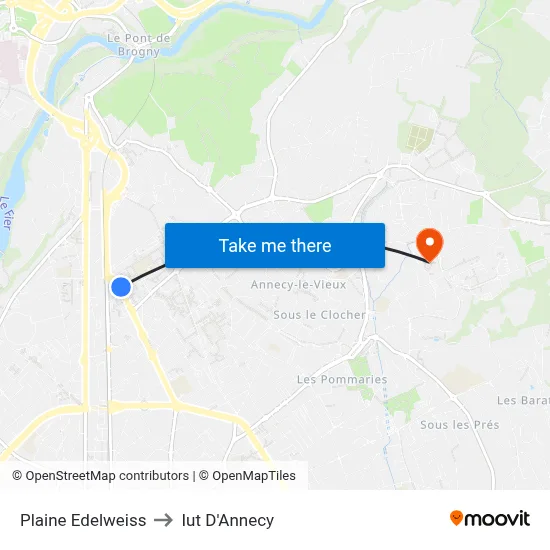 Plaine Edelweiss to Iut D'Annecy map