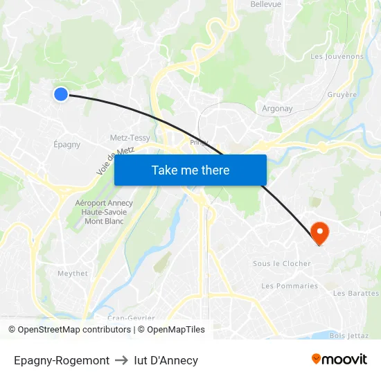 Epagny-Rogemont to Iut D'Annecy map