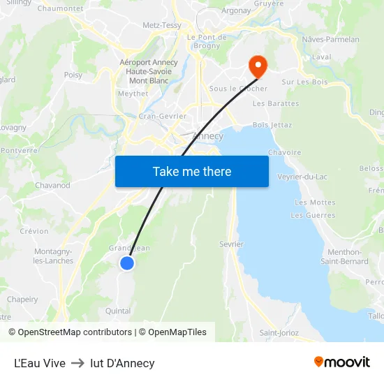 L'Eau Vive to Iut D'Annecy map