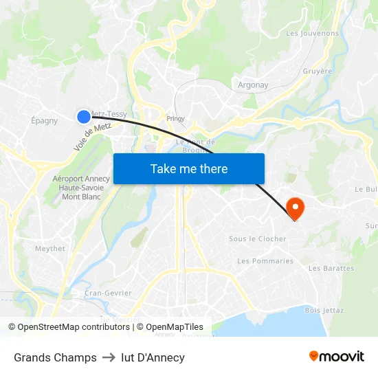 Grands Champs to Iut D'Annecy map
