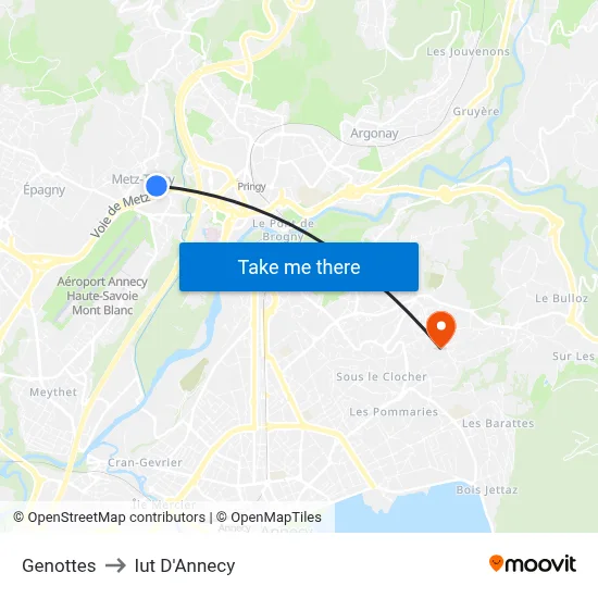 Genottes to Iut D'Annecy map