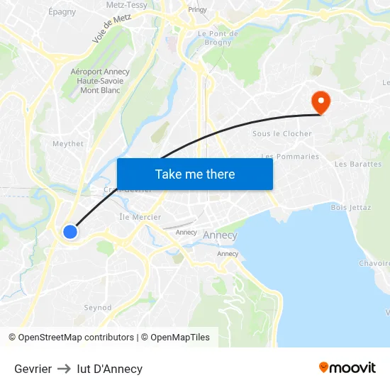 Gevrier to Iut D'Annecy map