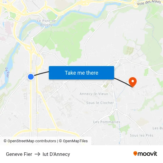 Geneve Fier to Iut D'Annecy map