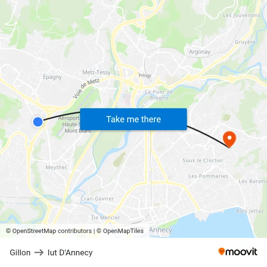 Gillon to Iut D'Annecy map