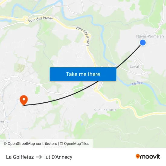 La Goiffetaz to Iut D'Annecy map