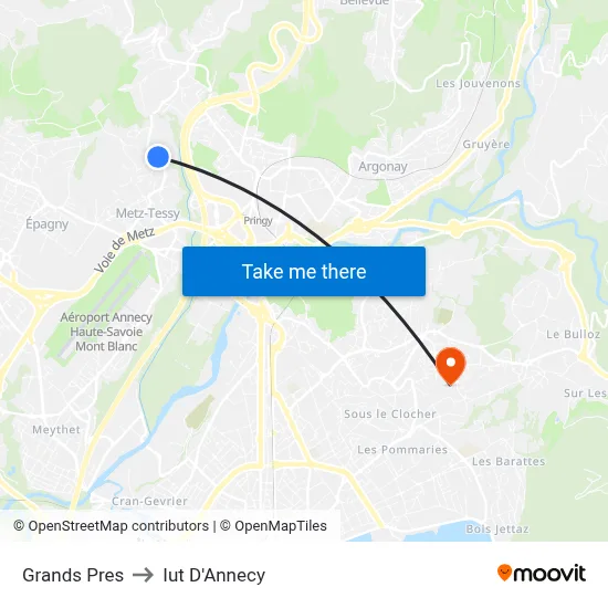 Grands Pres to Iut D'Annecy map