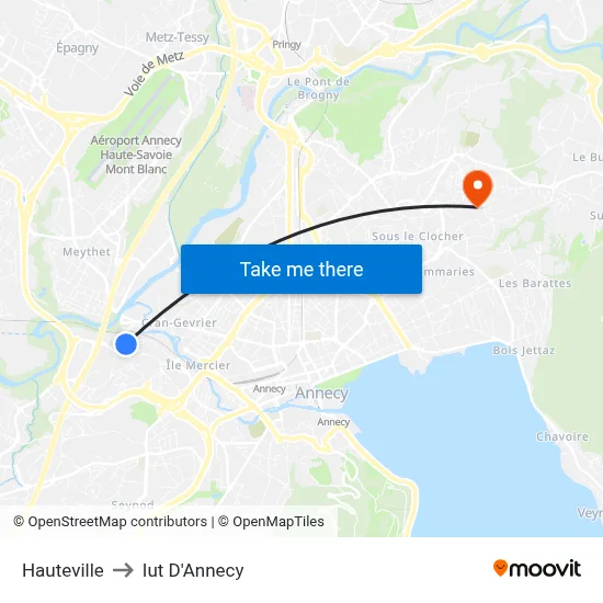 Hauteville to Iut D'Annecy map