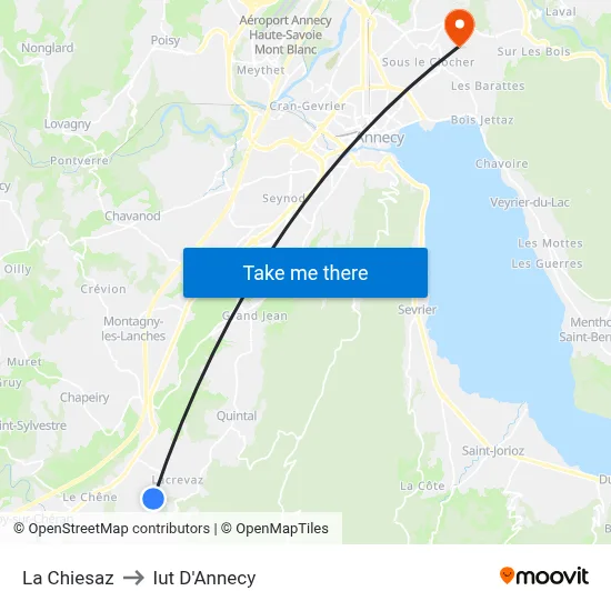 La Chiesaz to Iut D'Annecy map