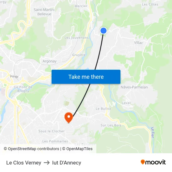 Le Clos Verney to Iut D'Annecy map