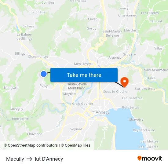 Macully to Iut D'Annecy map
