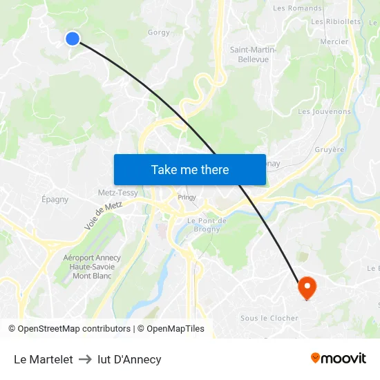Le Martelet to Iut D'Annecy map