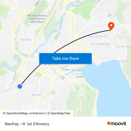 Nanfray to Iut D'Annecy map