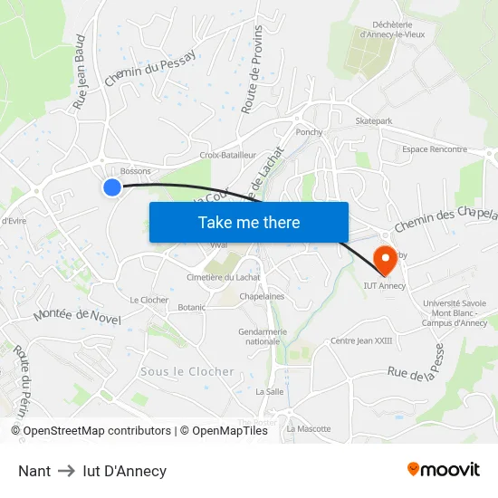 Nant to Iut D'Annecy map