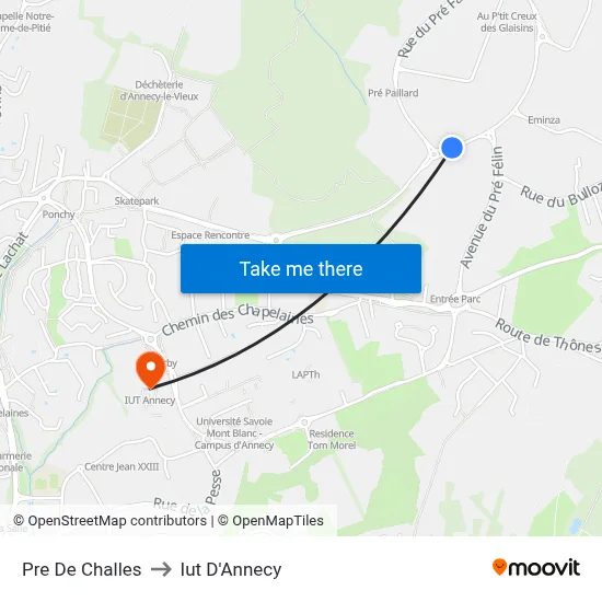 Pre De Challes to Iut D'Annecy map