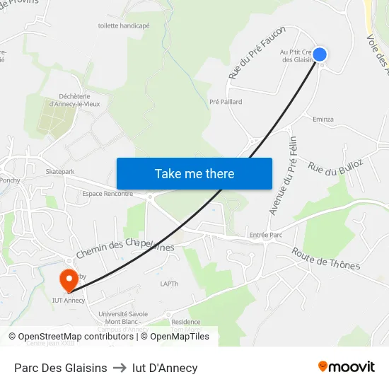 Parc Des Glaisins to Iut D'Annecy map