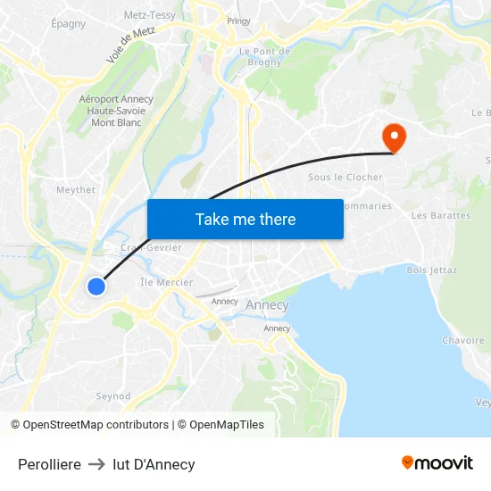 Perolliere to Iut D'Annecy map