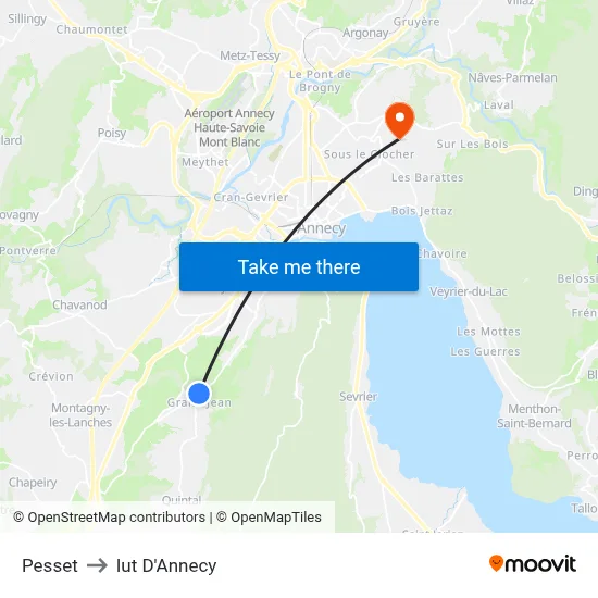 Pesset to Iut D'Annecy map