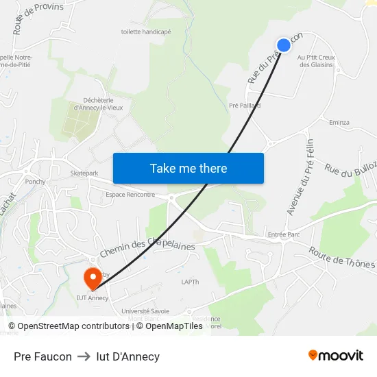 Pre Faucon to Iut D'Annecy map