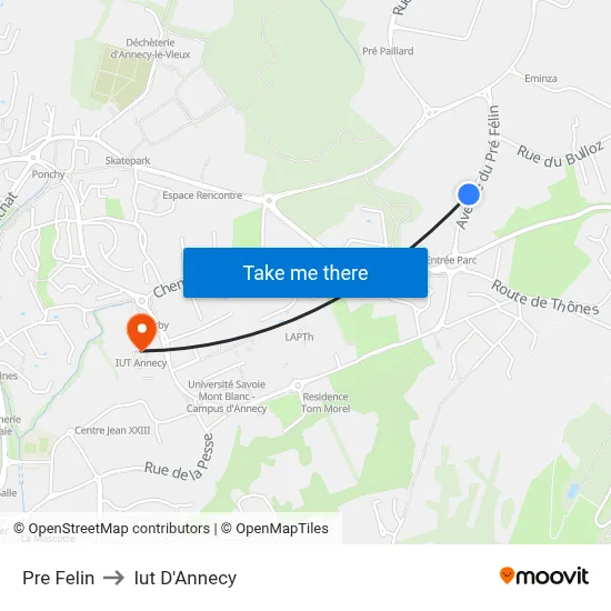Pre Felin to Iut D'Annecy map