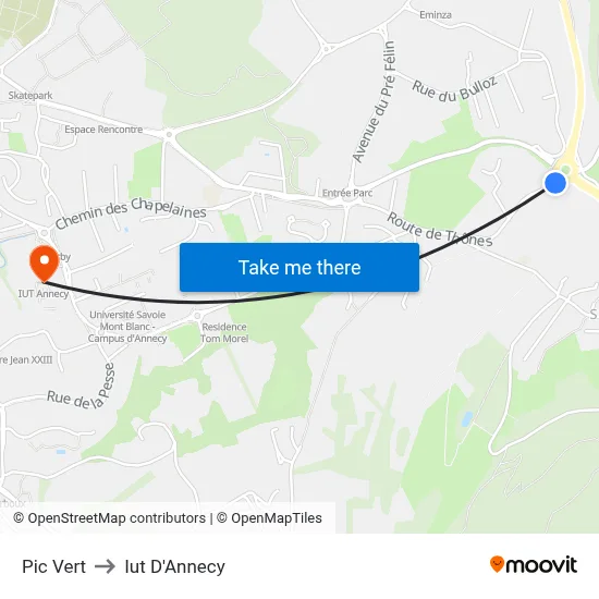 Pic Vert to Iut D'Annecy map