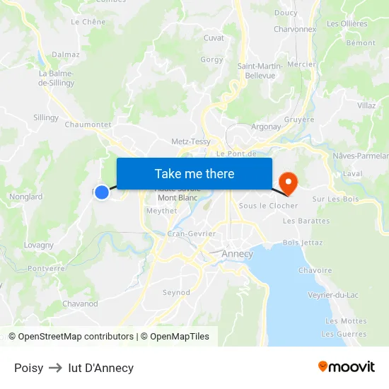 Poisy to Iut D'Annecy map