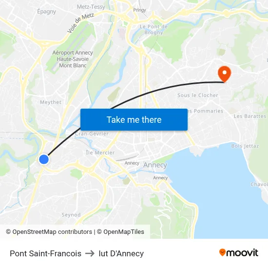 Pont Saint-Francois to Iut D'Annecy map