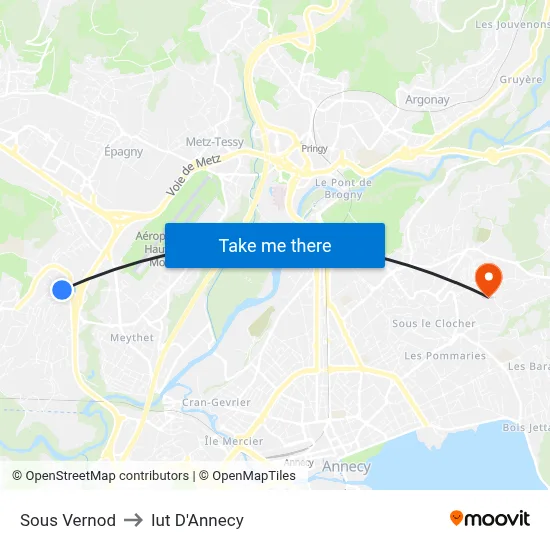 Sous Vernod to Iut D'Annecy map