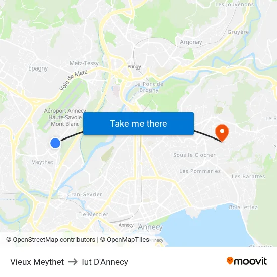 Vieux Meythet to Iut D'Annecy map
