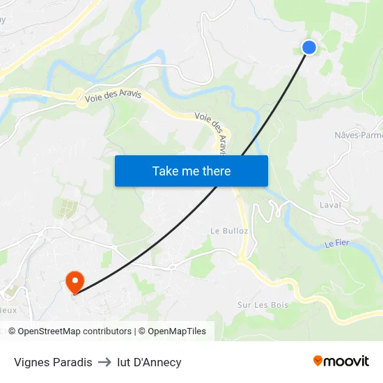 Vignes Paradis to Iut D'Annecy map
