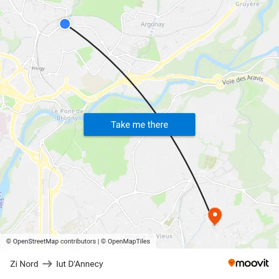 Zi Nord to Iut D'Annecy map