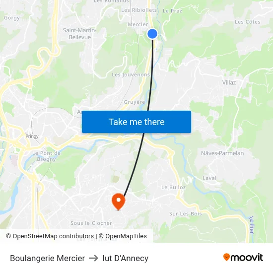 Boulangerie Mercier to Iut D'Annecy map