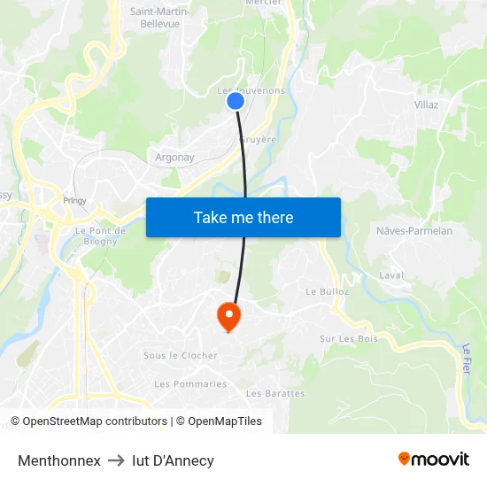 Menthonnex to Iut D'Annecy map
