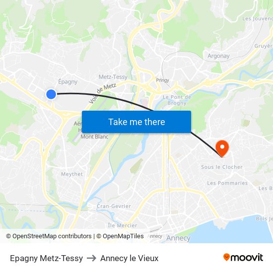 Epagny Metz-Tessy to Annecy le Vieux map