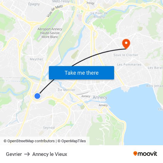 Gevrier to Annecy le Vieux map