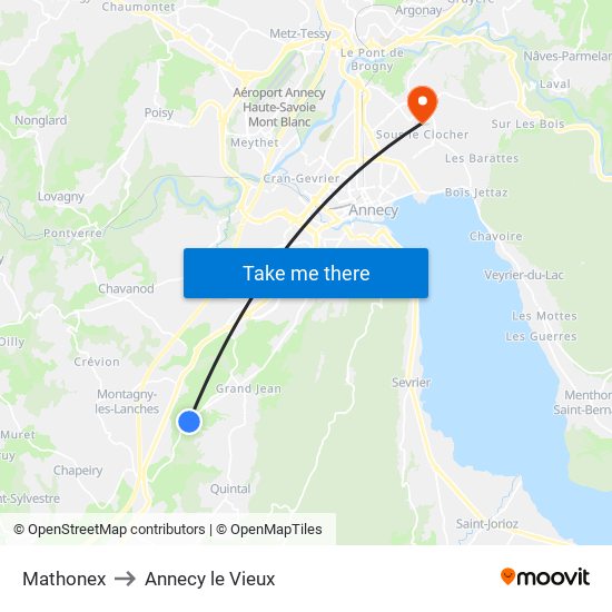 Mathonex to Annecy le Vieux map