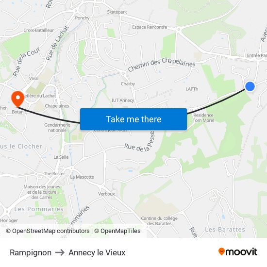 Rampignon to Annecy le Vieux map