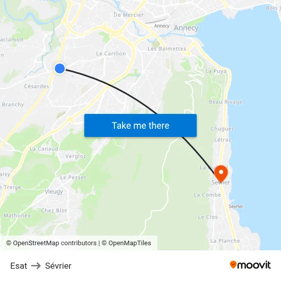 Esat to Sévrier map
