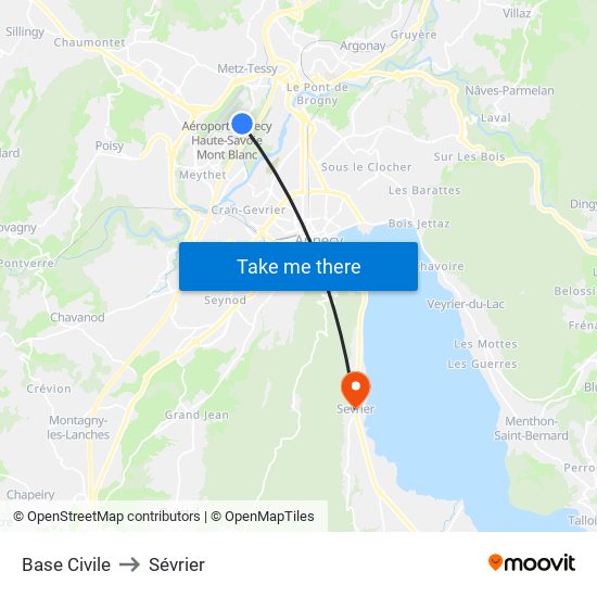 Base Civile to Sévrier map