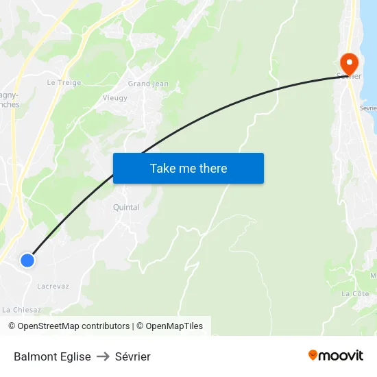 Balmont Eglise to Sévrier map