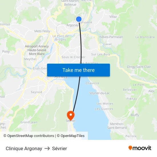Clinique Argonay to Sévrier map