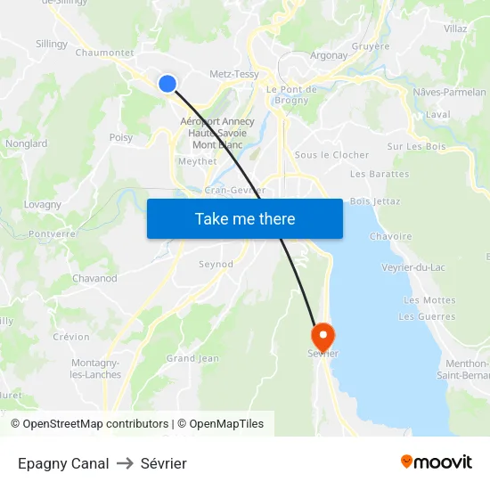 Epagny Canal to Sévrier map