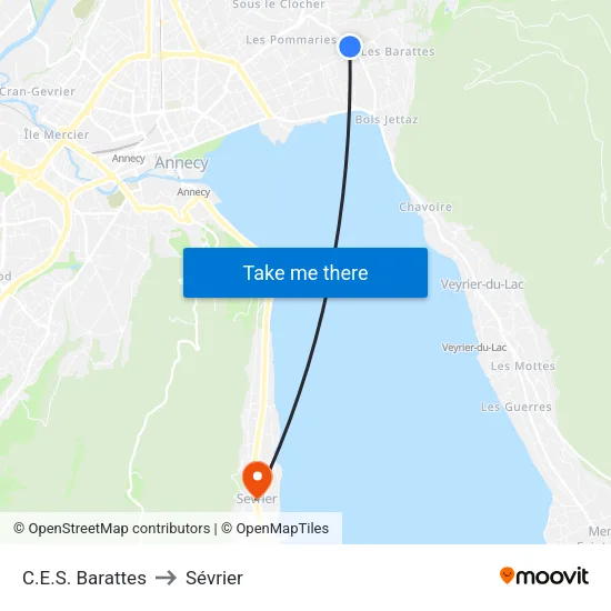 C.E.S. Barattes to Sévrier map