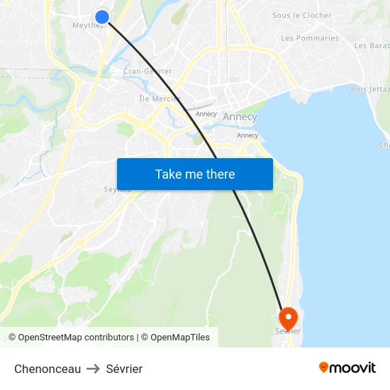 Chenonceau to Sévrier map