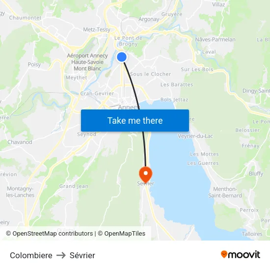 Colombiere to Sévrier map