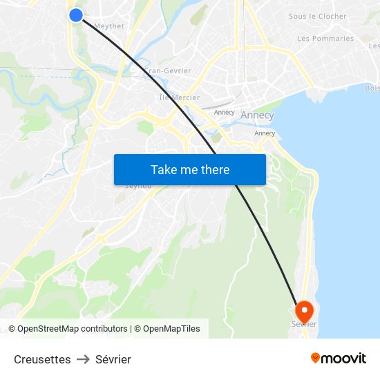 Creusettes to Sévrier map