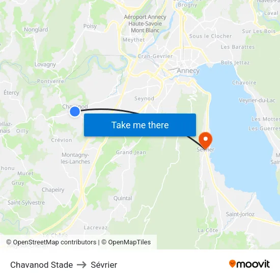 Chavanod Stade to Sévrier map