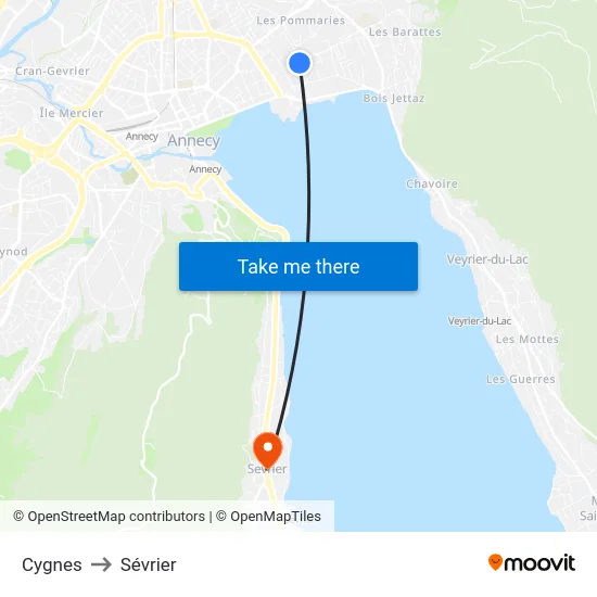 Cygnes to Sévrier map