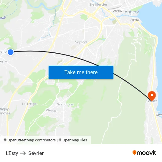 L'Esty to Sévrier map