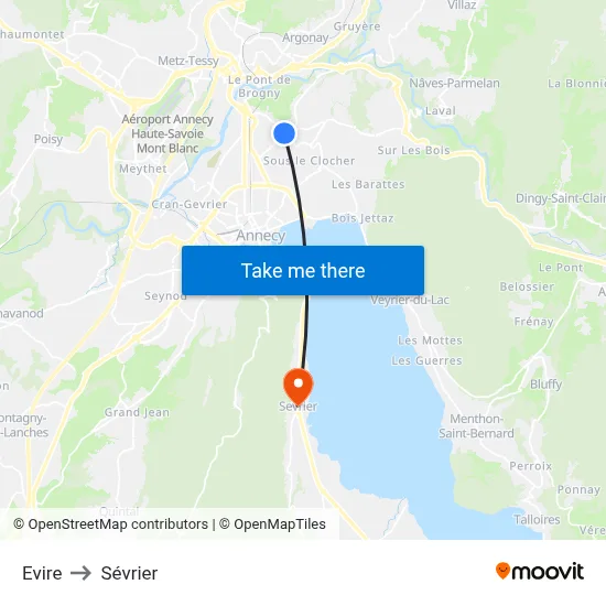 Evire to Sévrier map