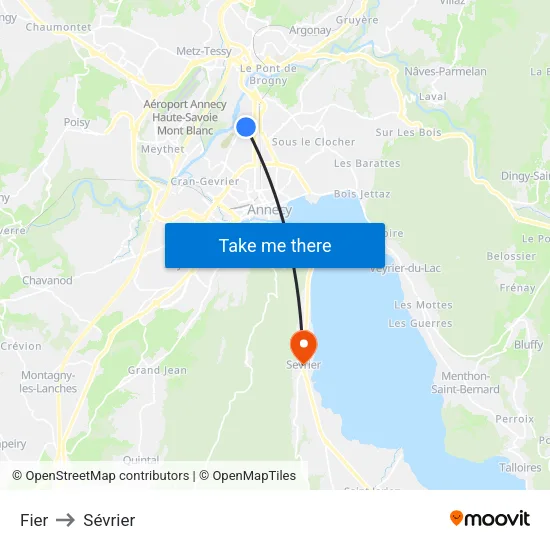 Fier to Sévrier map